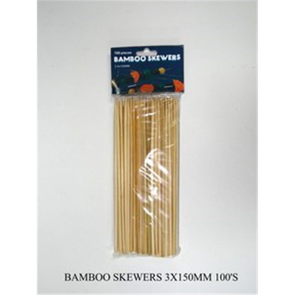 BAMBOO SKEWERS 100PC 15CM 6INCH