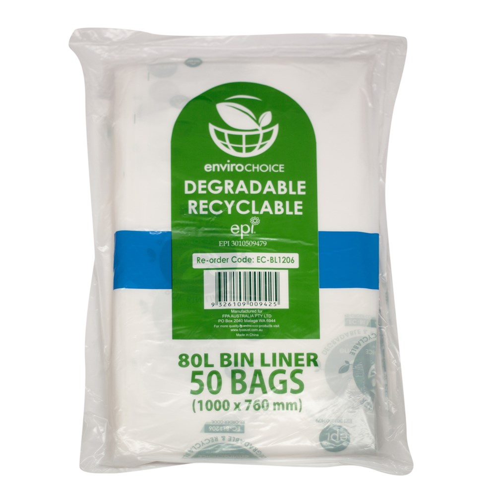 GARBAGE BAGS BIN LINER BIODEGRADABLE 250'S 80 LT