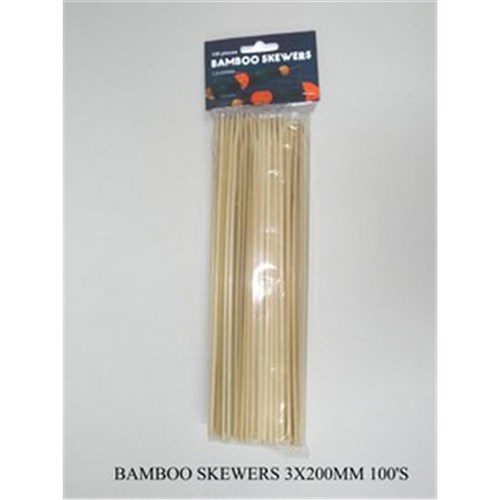 BAMBOO SKEWERS 100PC 20CM 8INCH