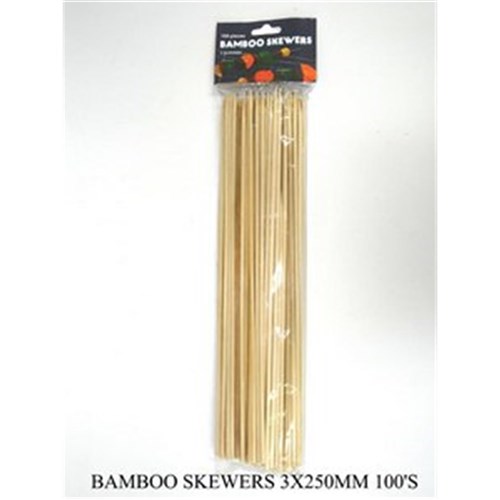 BAMBOO SKEWERS 100PC 25CM 10INCH