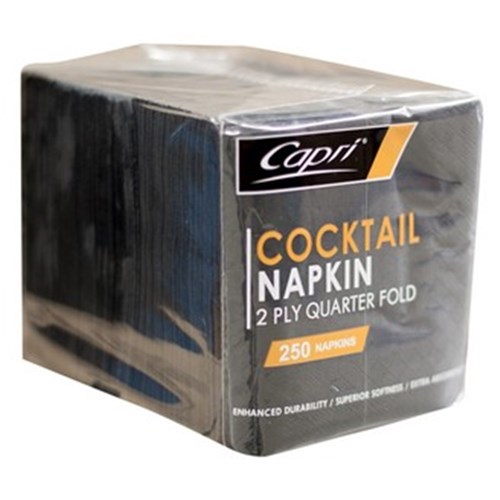 NAPKIN COCKTAIL BLACK QT/FOLD 2PLY 2000'S