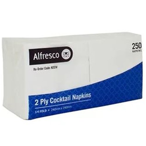 NAPKIN COCKTAIL WHITE QT/FOLD 2PLY 2000'S