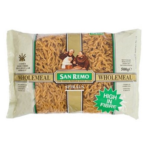 PASTA SPIRALS WHOLEMEAL 500GM