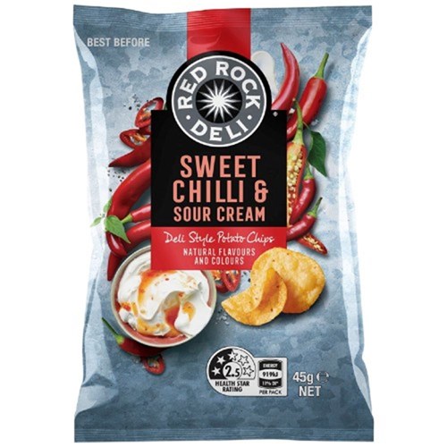 RED ROCK CHIPS SWEET CHILLI & SOUR CREAM 18X45GM