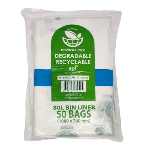 GARBAGE BAGS BIN LINER BIODEGRADABLE 250'S 80 LT